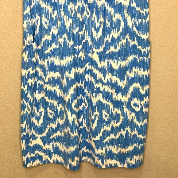 J McLaughlin Dress Size Medium Blue White Catalina Cloth - Picture 4 of 7